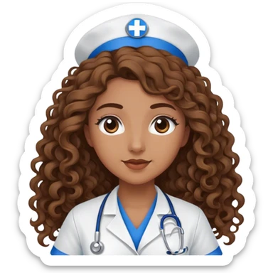 Brown nurse bluescrubs long curly hair sticker