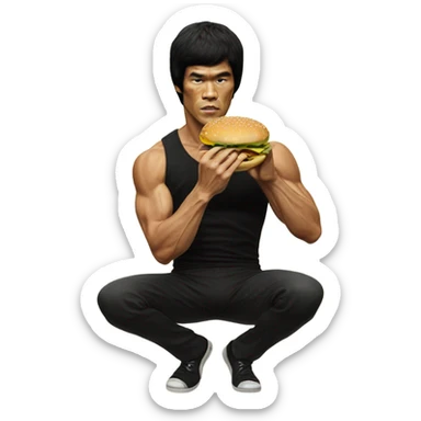 bruce lee eating hamburger sticker