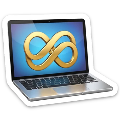 an infinity sign and a laptop with video sticker