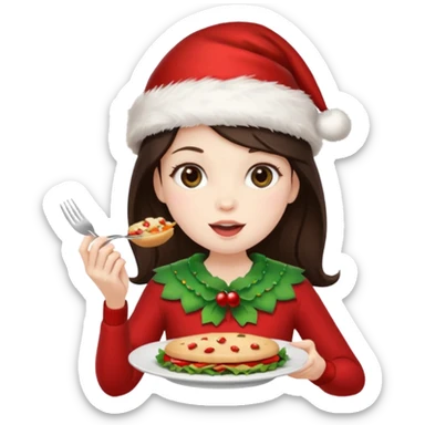brunette christmas character eating lunch sticker