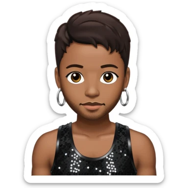 Tank, R&B Singer with dark brown hair, black sequin outfit sticker