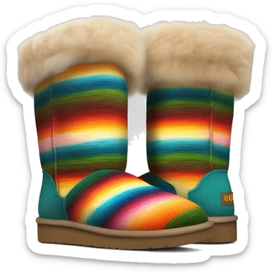 Realistic pair of serape Pattern fur Ugg boots with bows. sticker