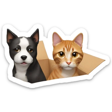 a dog and a cat in an amazon cardboard box sticker