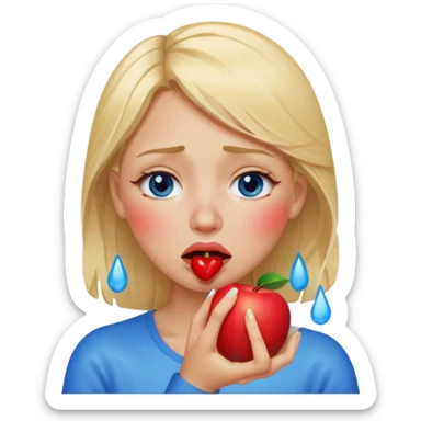 woman crying eating apple. make tears blue color and hair blonde sticker