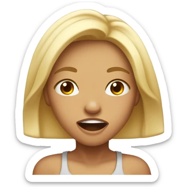 Tan girl with blonde hair standing up yawning sticker