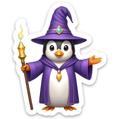 penguin wearing wizard hat and robe casting magic sticker