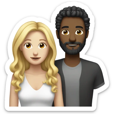 white woman with curly black hair together with a bearded white man sticker