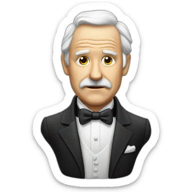 bust of an old white man in a tuxedo with a big frown sticker