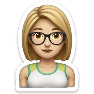 White Sports Girl with short light brown hair glasses holding dumbbell sticker