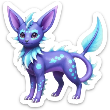 Rare realistic purple indigo violet nebulae shiny sparkly dark-neon glowing bioluminescent edgy badass epic pretty beautiful handsome gorgeous aesthetic colorful vibrant Vernid-Trico-Vaporeon-Espeon-species-Fakemon-creature by LiLaiRa, 4 legs, 1 tail, random markings, (full body) sticker