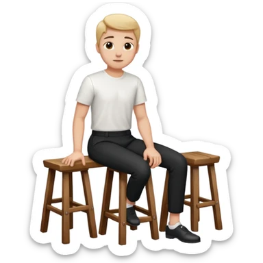 a person sitting on a stool with straight back turn in straight body putting their hands on both legs. sticker