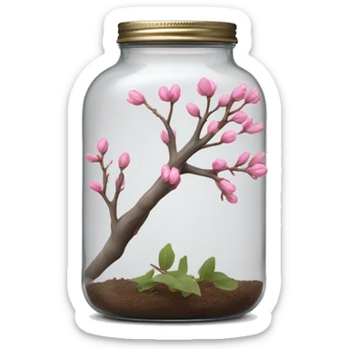Delicate big twig with pink buds in a transparent jar vase sticker