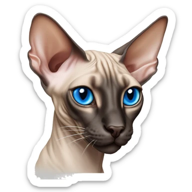 Siamese Sphynx Peterbald  cat with blue eyes, head , black nose ears and tail sticker