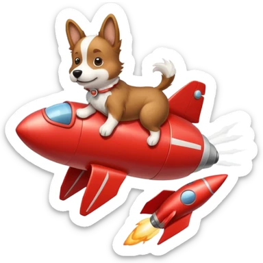 dog flying on a rocket sticker