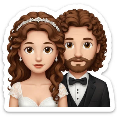 wedding couple woman with brown hair and eyes man with long curly hair and facial hair sticker