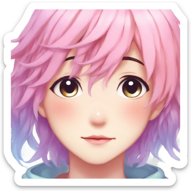 Gorgeous anime style shojo man with blushing face aesthetic and pretty colorful shiny gradient pastel hair trending style sticker