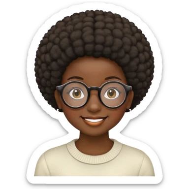 Girl showing happiness, dark skin, short afro, round glasses sticker