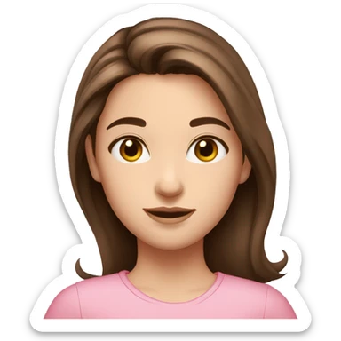 Girl, medium long length brown hair,  brown eyes, pink shirt, fair skin sticker