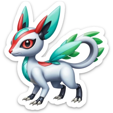 Shiny Colorful Futuristic Cyber-Vernid-Trico-Meloetta-Latias-Koraidon-Peppercat-Protogen-Pokémon-Digimon-Fakémon-fusion-hybrid-creature sticker
