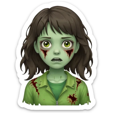 Wavy bangs Brunette zombie girl in horror zombie green  sticker