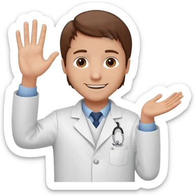 Radiografía de mano sostenida por un hombre con bata blanca  piel clara cabello café saludando sticker