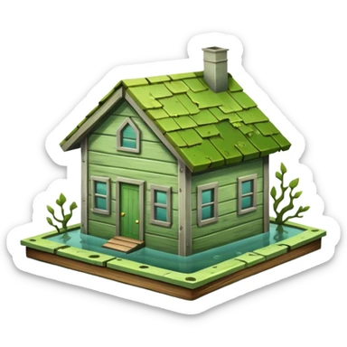 a house covered by water with the roof top only visible   sticker