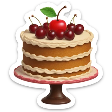 Vintage piped layered cake with cherry on top sticker