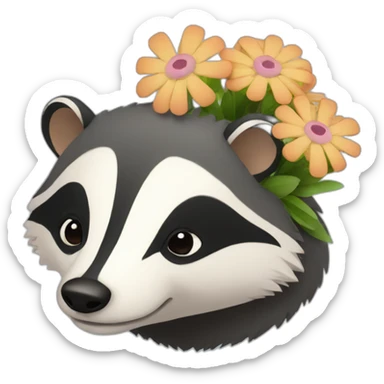 badger with a bunch of flowers sticker