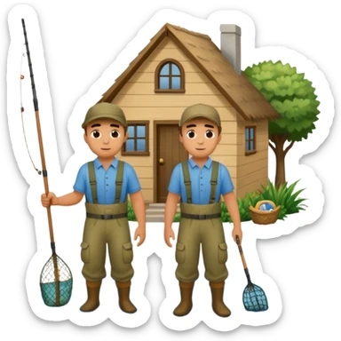 two guys entering on their house with fishing rods sticker