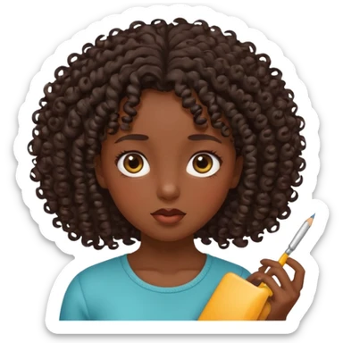 Uma menina de cabelo cacheados morena com os olhos meios puxados fazendo várias coisas sticker