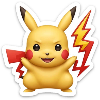 Pikachu as a Rednote app emoji, with round red body, yellow lightning bolt tail, big smile, bold playful style sticker