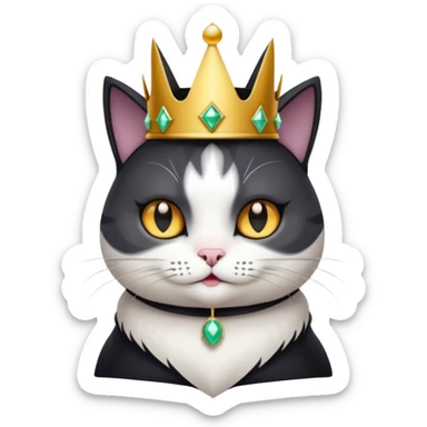 Black and white witch Cat wearing crown sticker