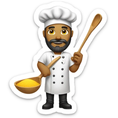 Chef, yellow skin, growing beard. with a wooden ladle in hand sticker