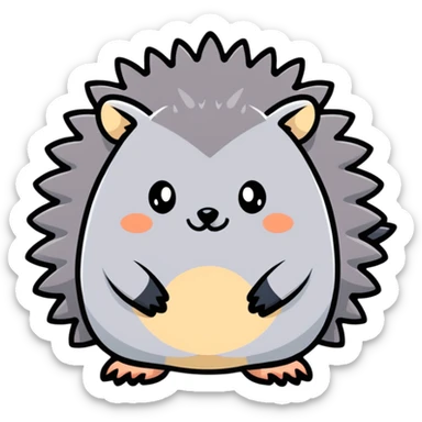 adorable grey hedgehog with round body, short spines, and tiny feet sticker