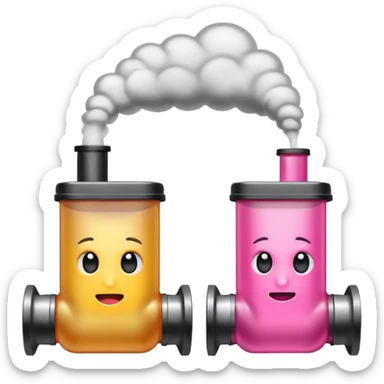 Dos tubos de ensayo diferentes con líquido rosa y otro con líquido negro, y humo. sticker