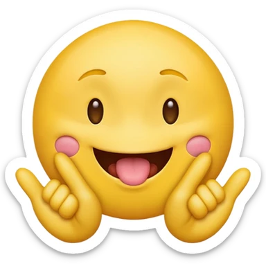 Yellow emoji face, two hands on side with tongue out sticker