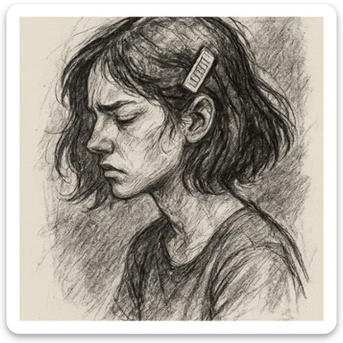 hairclip, hand-drawn and detailed, pencil sketch style sticker