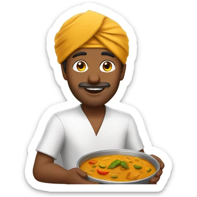 Brown Indian man with a turban eating a bowl of curry flying a plane sticker