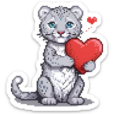 snow leopard holding a red heart sticker