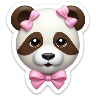 Brown-white panda with pink pastel bow sticker