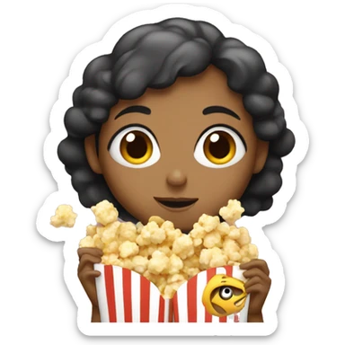 Girl eating popcorn with fish sticker
