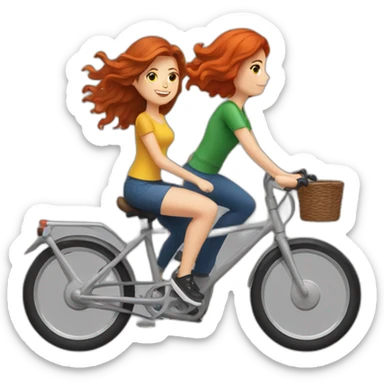 Brunette and redhead riding bikes sticker