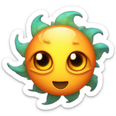 planet Sun with a cartoon dragon face with big kind eyes sticker