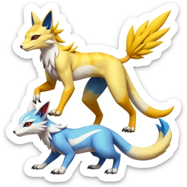 Latias-Vernid-Lombax-Renamon-Zeraora-Bastet-Fakémon-hybrid-fusion-creature, full body sticker