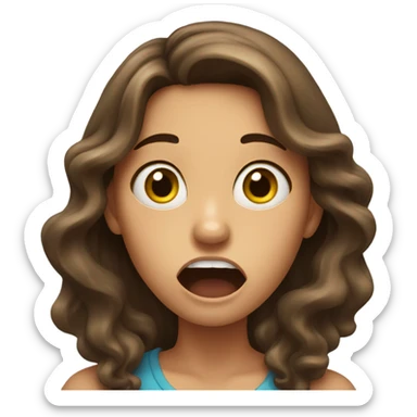 shocked long wavy brown-hair white girl  sticker