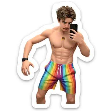 topless man checking phone indoors sticker