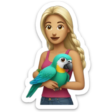Woman with parrot sticker