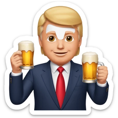 Donald Trump holding a beer, emoji style, wearing a suit sticker