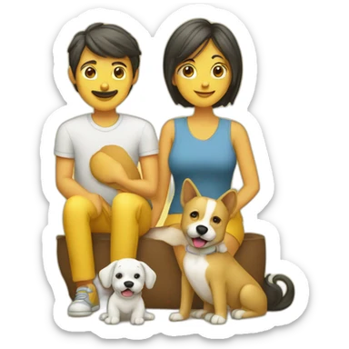 mom dad and kids dog family yellow sticker