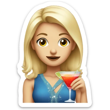 blonde girl with eyes that are stars, holding a cocktail  sticker